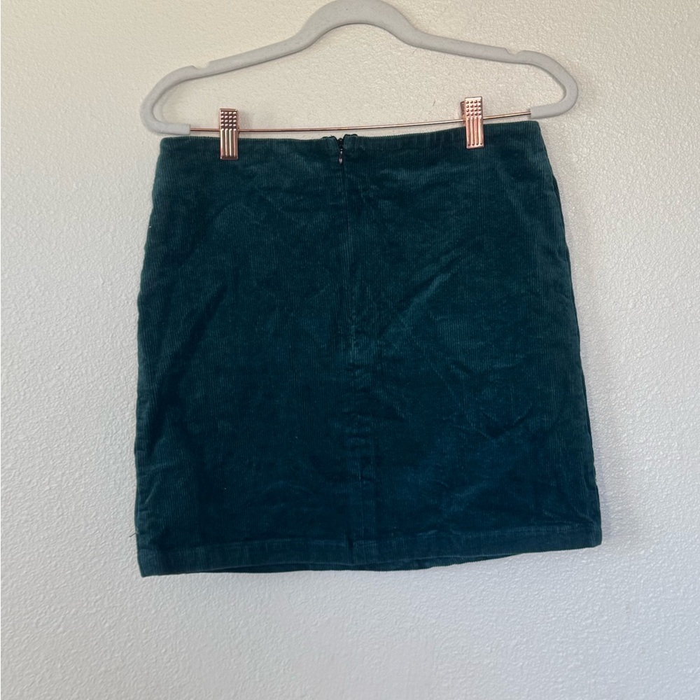 Simplee Dark Green Corduroy Floral Embroidered Mini Skirt Bohemian Artsy XL 30in - Picture 3 of 8